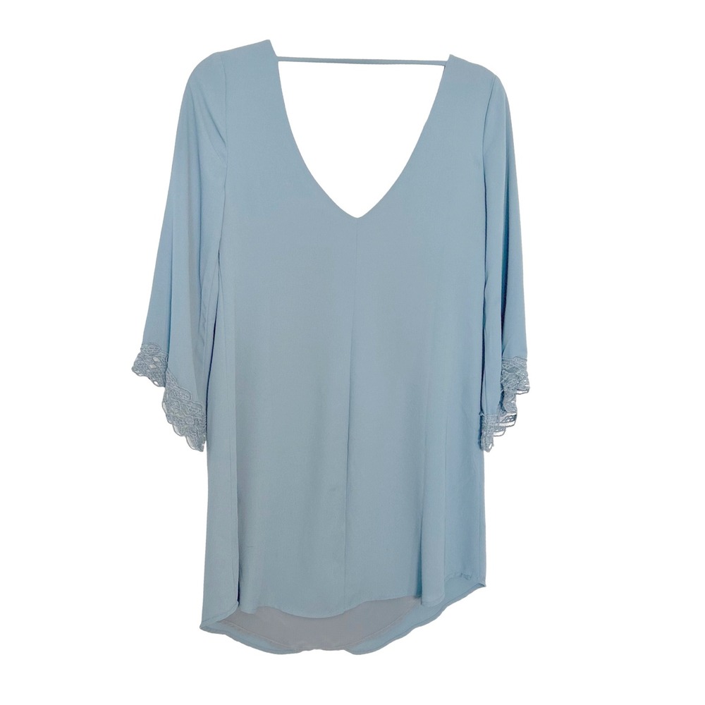 Blue ASTR the Label XS Lace Chiffon Mini Shift Dress 3/4 Fairycore Whimsy Boho - Picture 2 of 7
